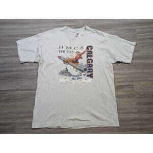 Vintage 1995 HMCS Calgary FFH 335 Men's XL T Shirt Grey Royal Canadian Navy